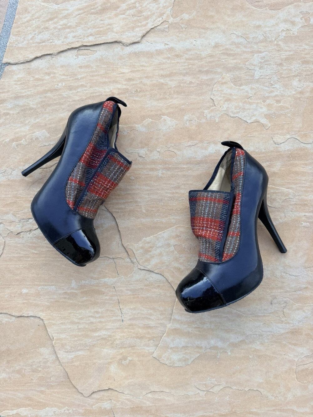 L.A.M.B Essex Plaid Print, Leather, Patent Leather Slip On Booties 7M